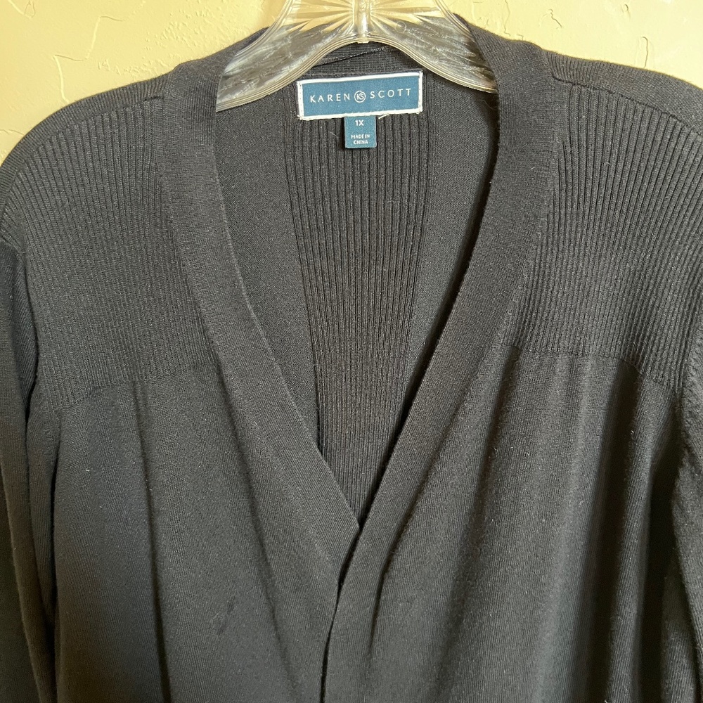 Karen Scott 3/4 Sleeve Black Open Cardigan - Size 1X - Picture 3 of 4